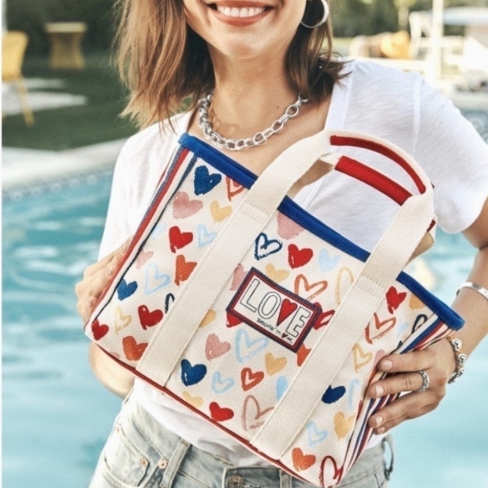Brighton Red White And You Mini Canvas Tote Bag Crossbody Love Heart 10.5"×9"×3"